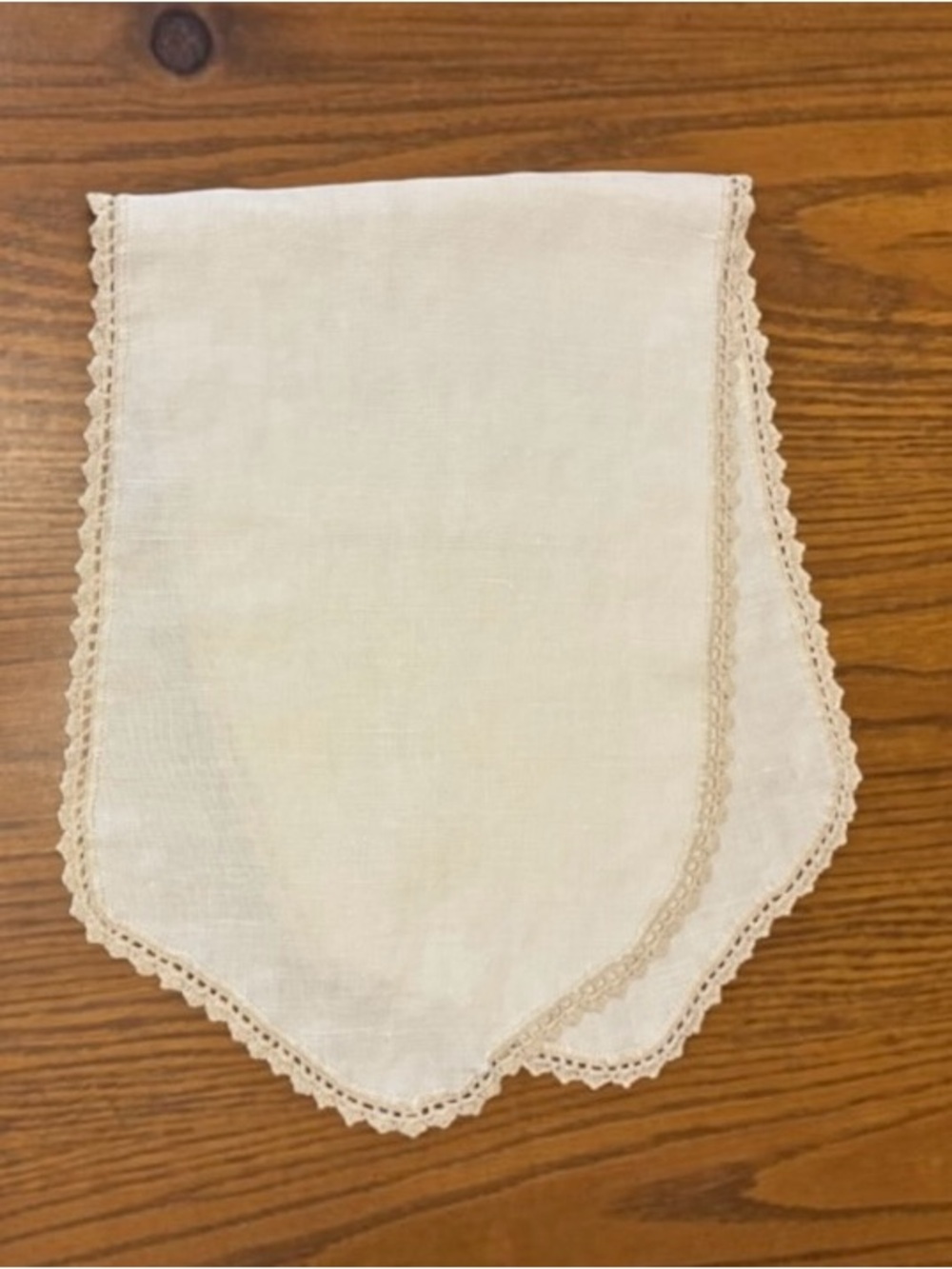 Vintage Handmade Crochet Trimmed Ivory Cotton Linen Table Runner or Home Decor